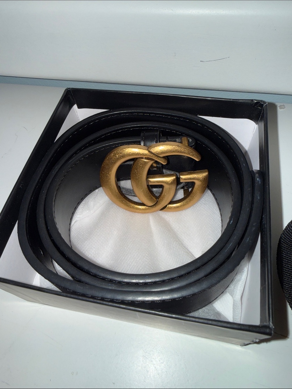Gucci Black Leather Belt with Gold Double G Buckle